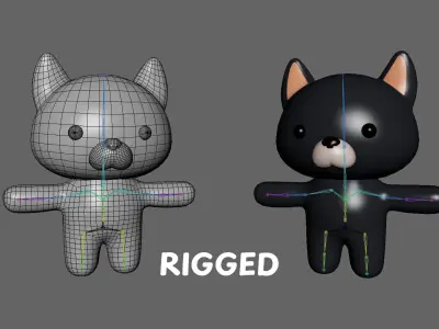 Chubby Wolf Animated for Games Low-poly 3D model