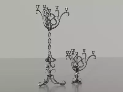 Two detailed game ready gothic-elvish candlesticks Low-poly 3D model