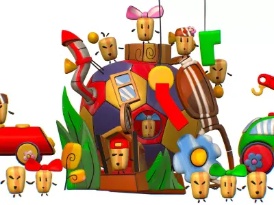 Funny Lilliputian Family Soccer Ball House Low-poly 3D model