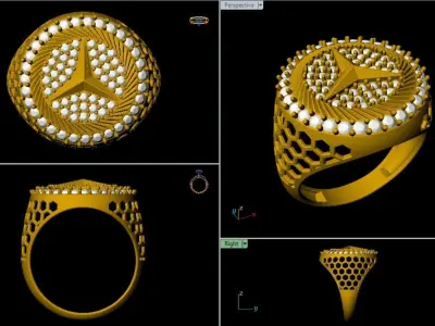 Mercedes MENS Ring with DIAMOND 3D print model