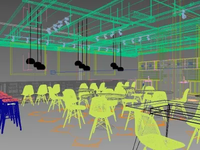 Industrial style lunch bar or kitchen in the office building 3D model