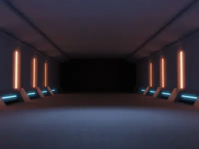 Neon sci fi studio Garage interior scene 3D model