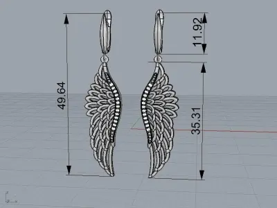 Wings earrings with diamonds  3D print model