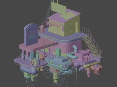 Cloud Bar LowPoly  Low-poly 3D model