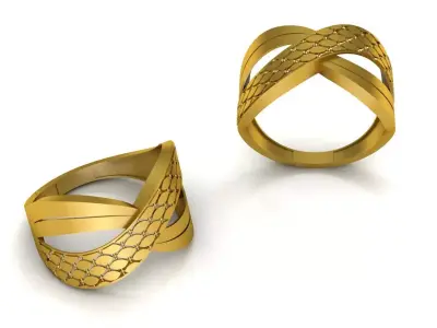 Wide Gold Crossover Ring  Lattice Pattern Laser Cut Jewelry 3D print model