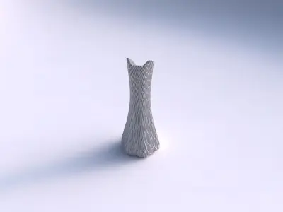 Vase squeezed and bent hexagon 2 with wavy grid piramides 3D print model