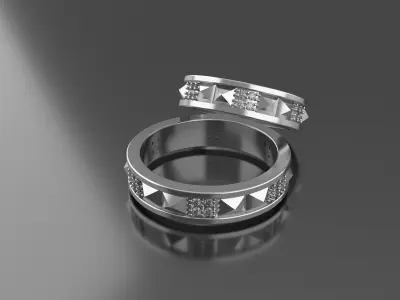 wedding band pyramid with diamonds sz 18 3D print model