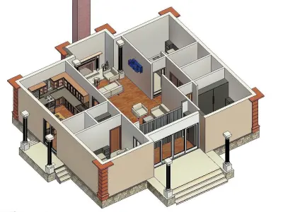 3 Bedroom Autodesk Revit House Model  Low-poly 3D model
