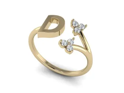 Jewelry Alphabet Ring D with Diamonds  3D print model