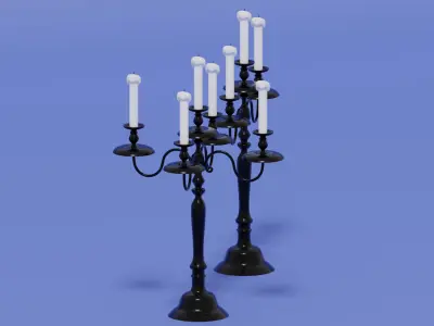 Vintage Candlestick With Candles 1 3D model