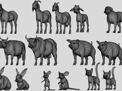 19 Domestic Animal Collection Low-poly 3D model