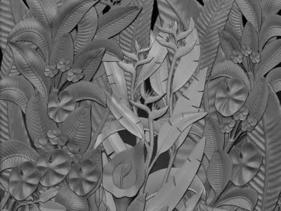 natural wall carved relief panel  plants 3D model