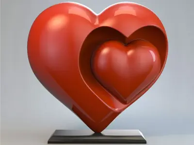 Heart Sculpture Love Red 3D model