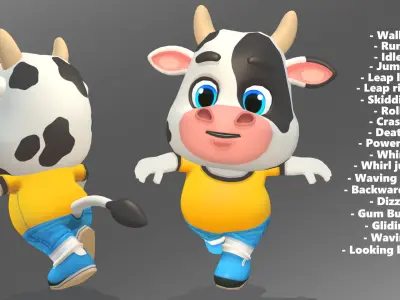 Cow Bull Oxen Animated Rigged Low-poly 3D model