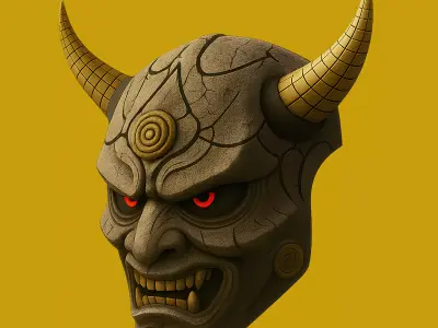 Japanese Oni Black Horn Nipponese mask toy 3D print model