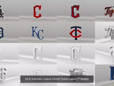 MLB American League Central Teams Logos 3D Model Pack