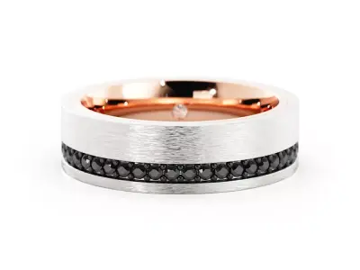 Mens Wedding Band Ring 3DM with Rendering Two Tone Black Diamond 3D print model