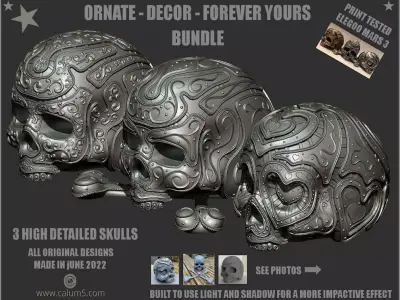 3 Detailed Skulls Set 3D print model