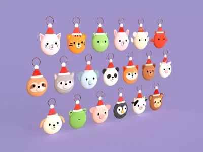 Christmas Animal Wall Hook Set Cute Holiday Decoration Low-poly 3D model