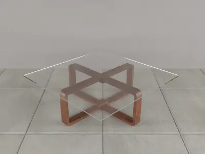 Table glass and walnut coffee Low-poly 3D model