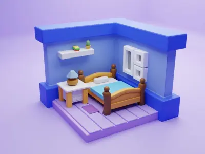 low poly isometric room  Low-poly 3D model