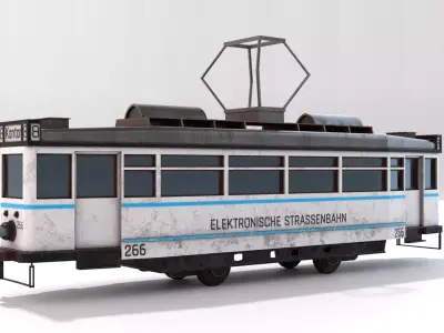 Vintage Tram Street Car PBR Game Ready VR AR low-poly 3d model Low-poly 3D model