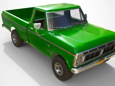 Ford Classic F100 pickup 1976 New Green Low-poly 3D model