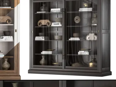 Bookcases display cabinet with glass doors 3D Model Collection