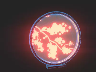 Low Poly Japanese Neon Sakura Lamp  Game Ready PBR Low-poly 3D model