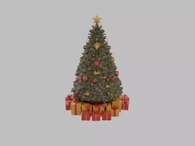 Decorated Christmas Tree with Gifts - Holiday 3D Model Low-poly 3D model