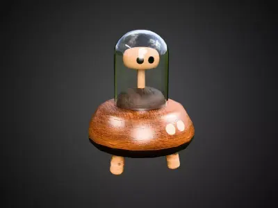 Wooden Figure with Glass Dome Low-poly 3D model