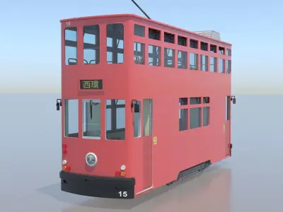 Hong Kong Tram 9 Different Colors np1 Low-poly 3D model