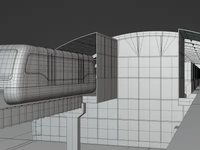 Monorail station with trains 3D model