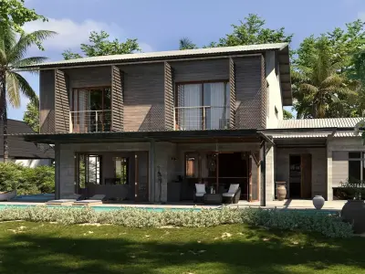 Modern Tropical Villa 3D Model Luxury House Exterior  Low-poly 3D model