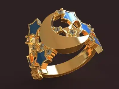 Silent Night Golden Ring with stars and moon 3D print model