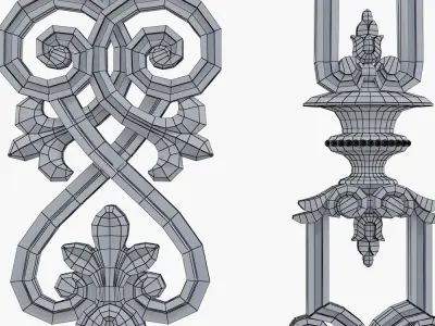 Baluster ornate iron railing 3D print model