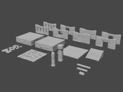 Modular building set 1 Low-poly 3D model