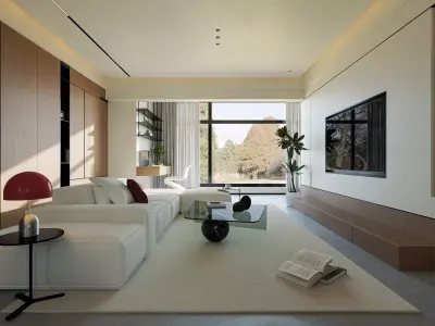 modern living room dining room interior scenes  3D model