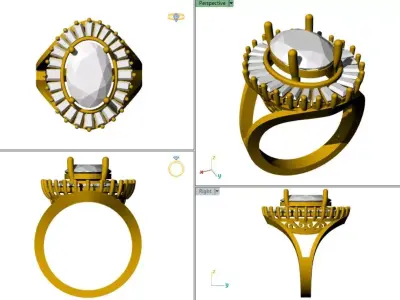 Emerald Sunburst Diamond Ring 3D print model