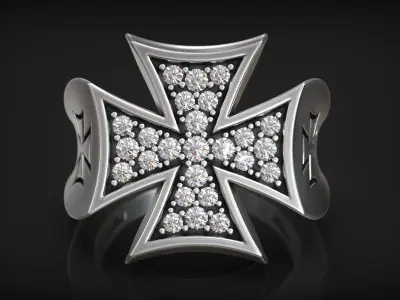 Maltese Cross Heraldic Hospitaller Luxury Diamond Ring 3D print model