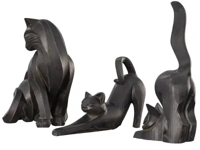 3 Cat Statue Set - Abstract Feline Sculptures 3D Model Pack Low-poly 3D model