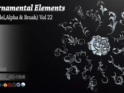 94 Ornamental Elements Brush   Alpha   3D Model Vol 22 3D model