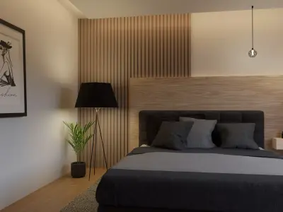 Minimalist bedroom with industrial style decorations Free 3D model