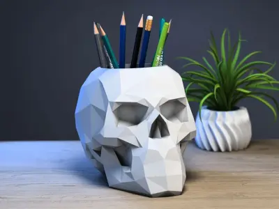 Low Poly Skull pen holder Perfect Gamer Gift 3D print model
