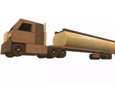 Wooden car toy truck and trailer 2 Free 3D model