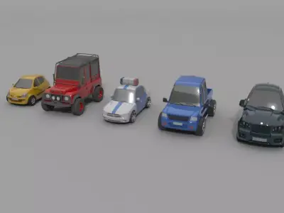 5 Toy Cars Low-poly 3D model