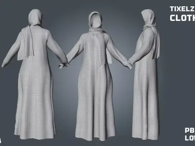 2 Abaya set - clothyfic set Low-poly 3D model