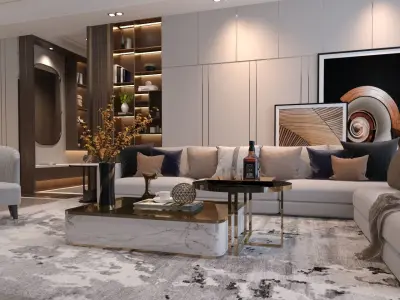 Modern Living Room 3D interior Scene Vray and Corona render 3D model