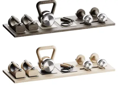 PENT DEHA Small set of fitness equipment on a wooden stand 3D model