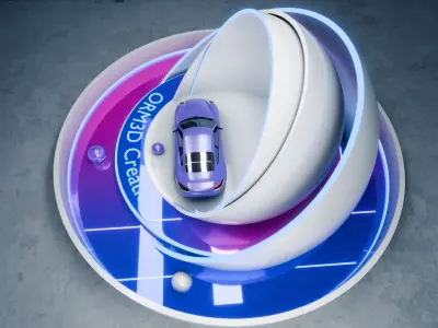 Futuristic 3D Car Display Booth Neon Lighting Exhibition Expo 3D model